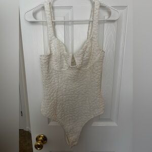 Astr Cream Textured Shapewear Bodysuit